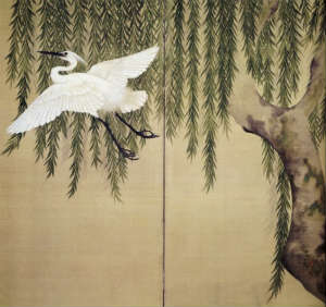 Ива и журавль. Японская живопись